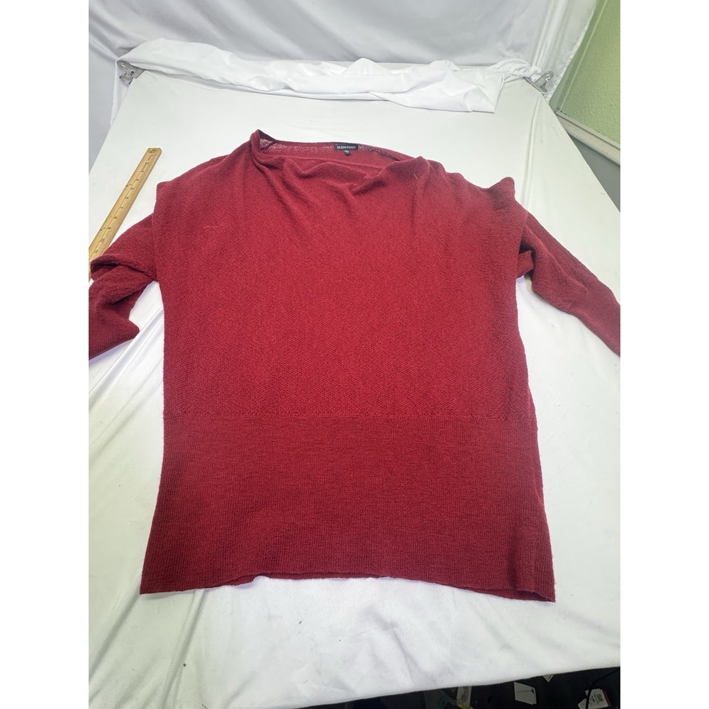 Eileen Fisher Burgundy Ribbed Sweater Sz L 3/4 Sleeve Italian Yarn Oversized Co
